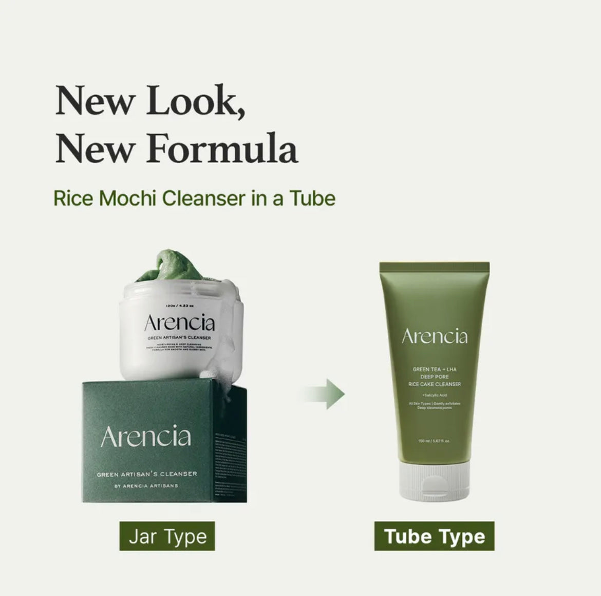 Arencia - Green Tea + LHA Deep Pore Rice Cake Cleanser 150ml