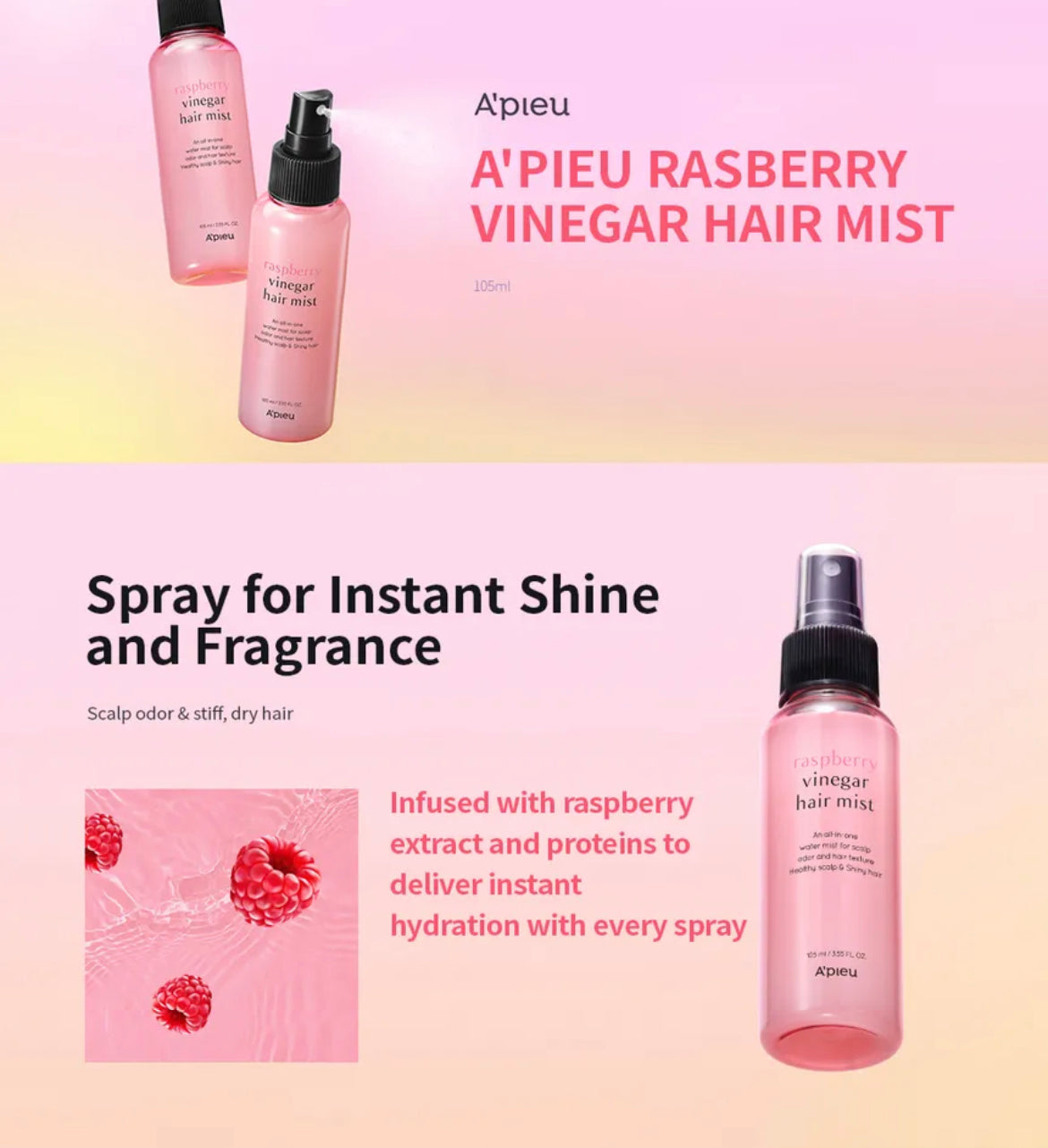A'PIEU - Raspberry Vinegar Hair Mist 105ml